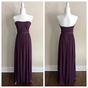 David’s Bridal Mesh Long Bridesmaid Dress in Plum